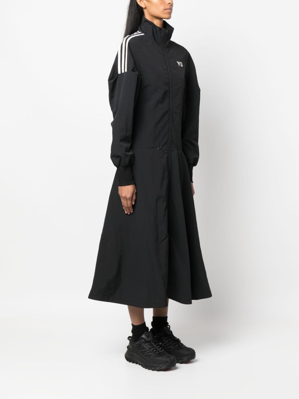 Shop Y-3 Stripe-detail Flared Midi Dress In Black