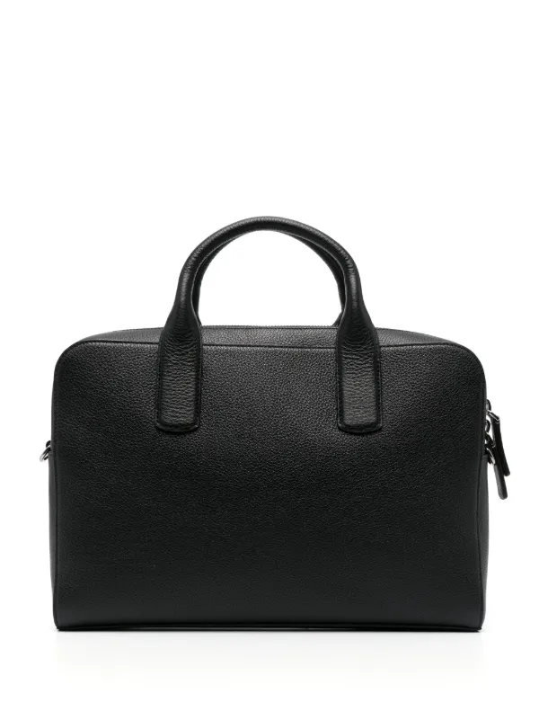 Giorgio Armani logo stamp Leather Laptop Bag Black FARFETCH AE