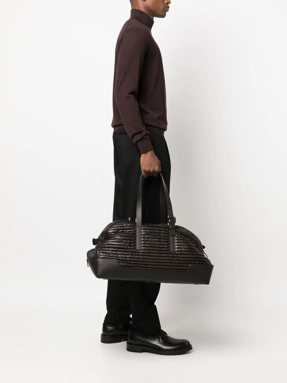 Giorgio Armani ribbed leather holdall - Bruin