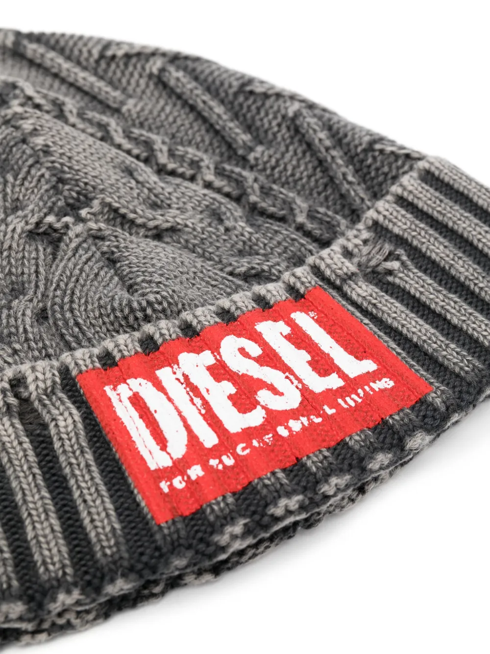 Diesel logo-patch ribbed beanie - Grijs