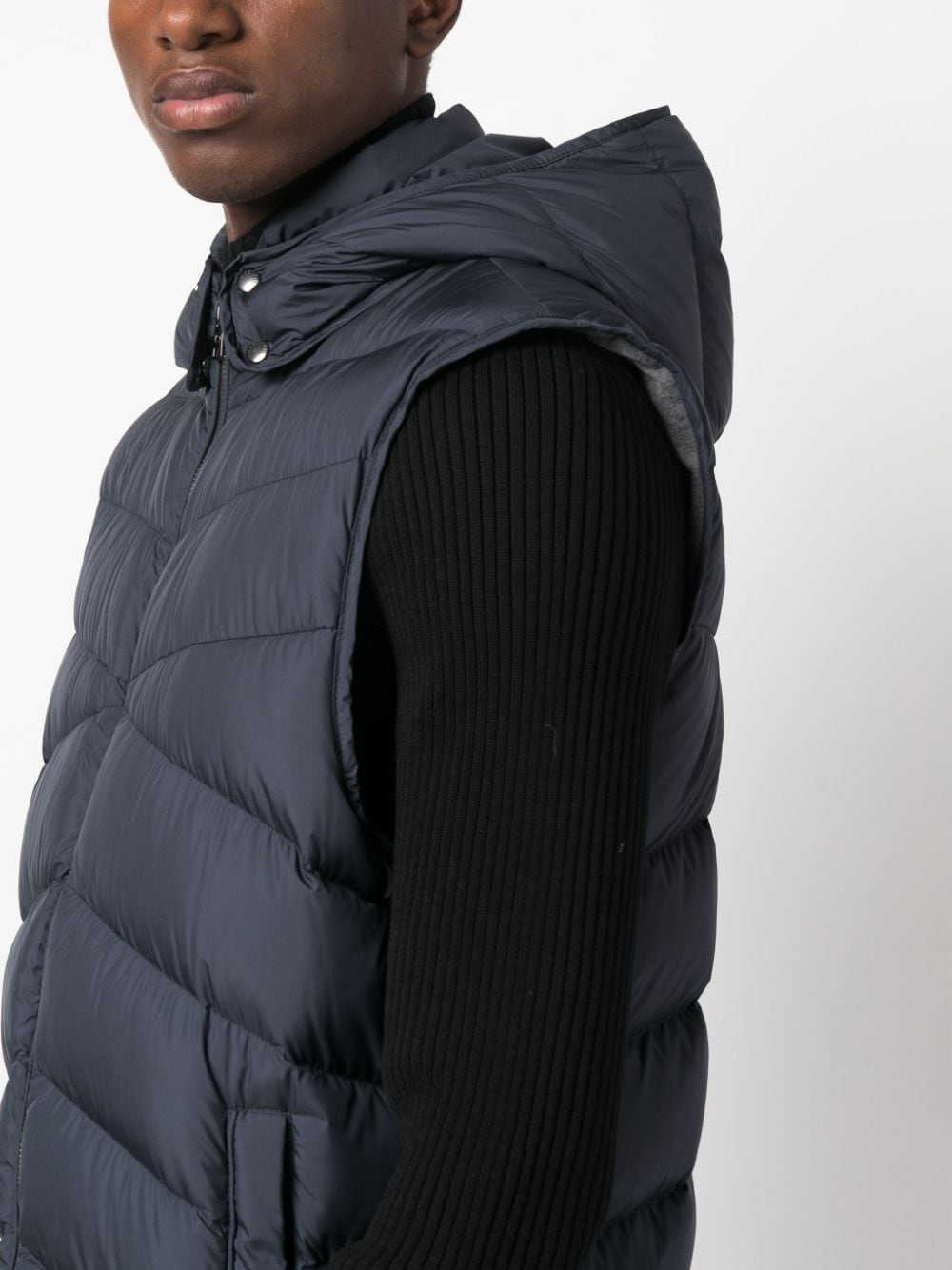 Shop Woolrich Hooded Padded Zip-up Gilet In Blue