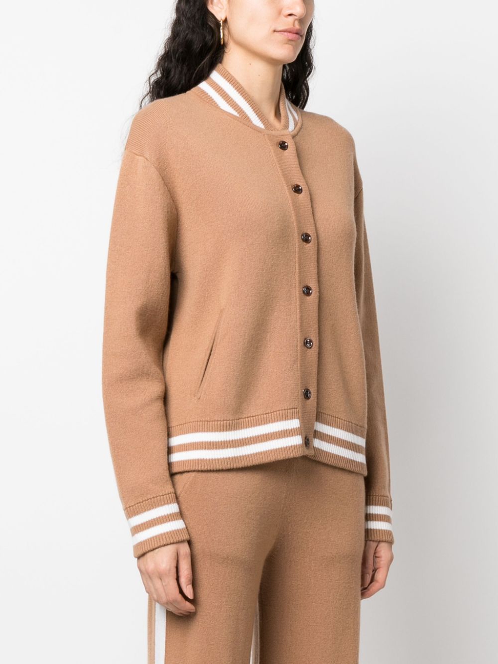 Shop Allude Stripe-detail Wool-blend Cardigan In Brown