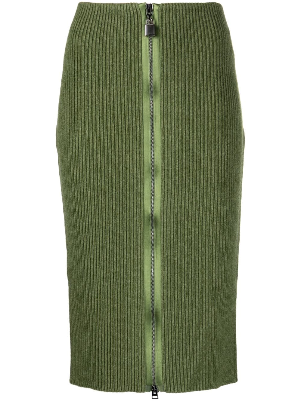 Tom Ford Ribbed Zip-up Pencil Skirt In Green