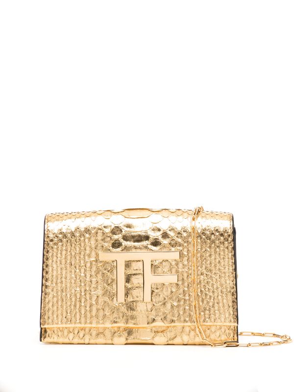 TOM FORD Logo-plaque Metallic-effect Clutch Bag - Gold