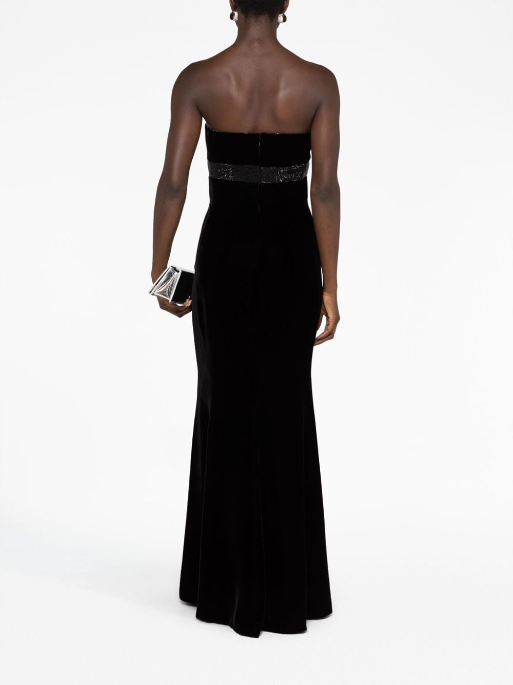 Shop Giorgio Armani Crystal-embellished Velvet Gown In Black
