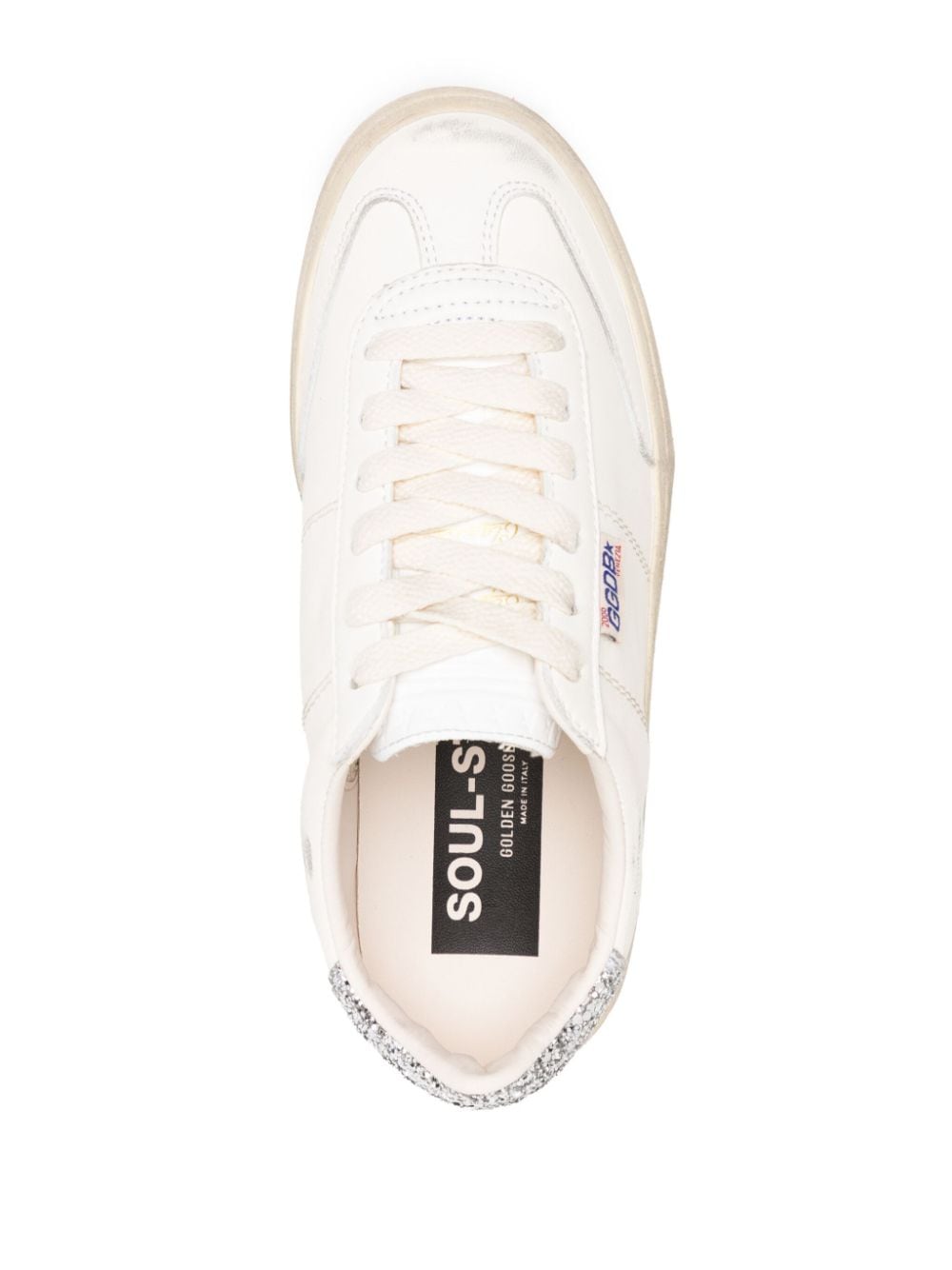 Shop Golden Goose Soul Star Distressed Glittered Sneakers In White