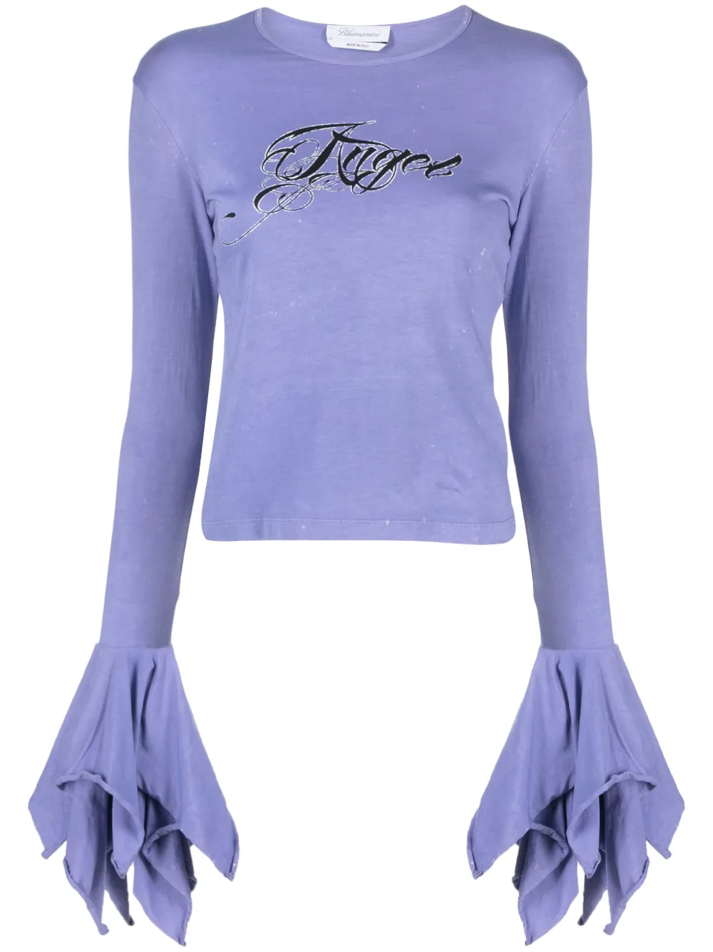 Blumarine Logo-print Flared-cuffs Cotton Top In Purple