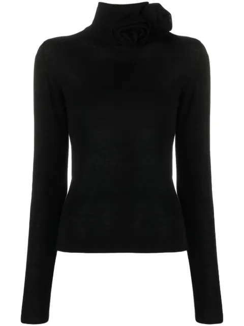 Blumarine suéter con cuello de tortuga y apliques florales