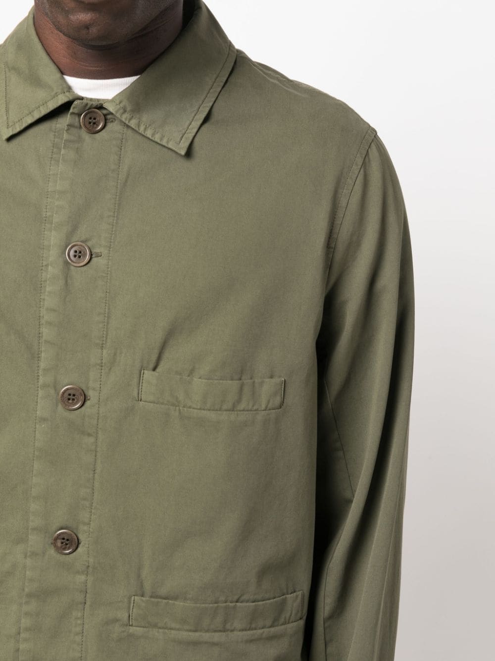 Shop Apc Single-breasted Cotton Shirt Jacket In Green
