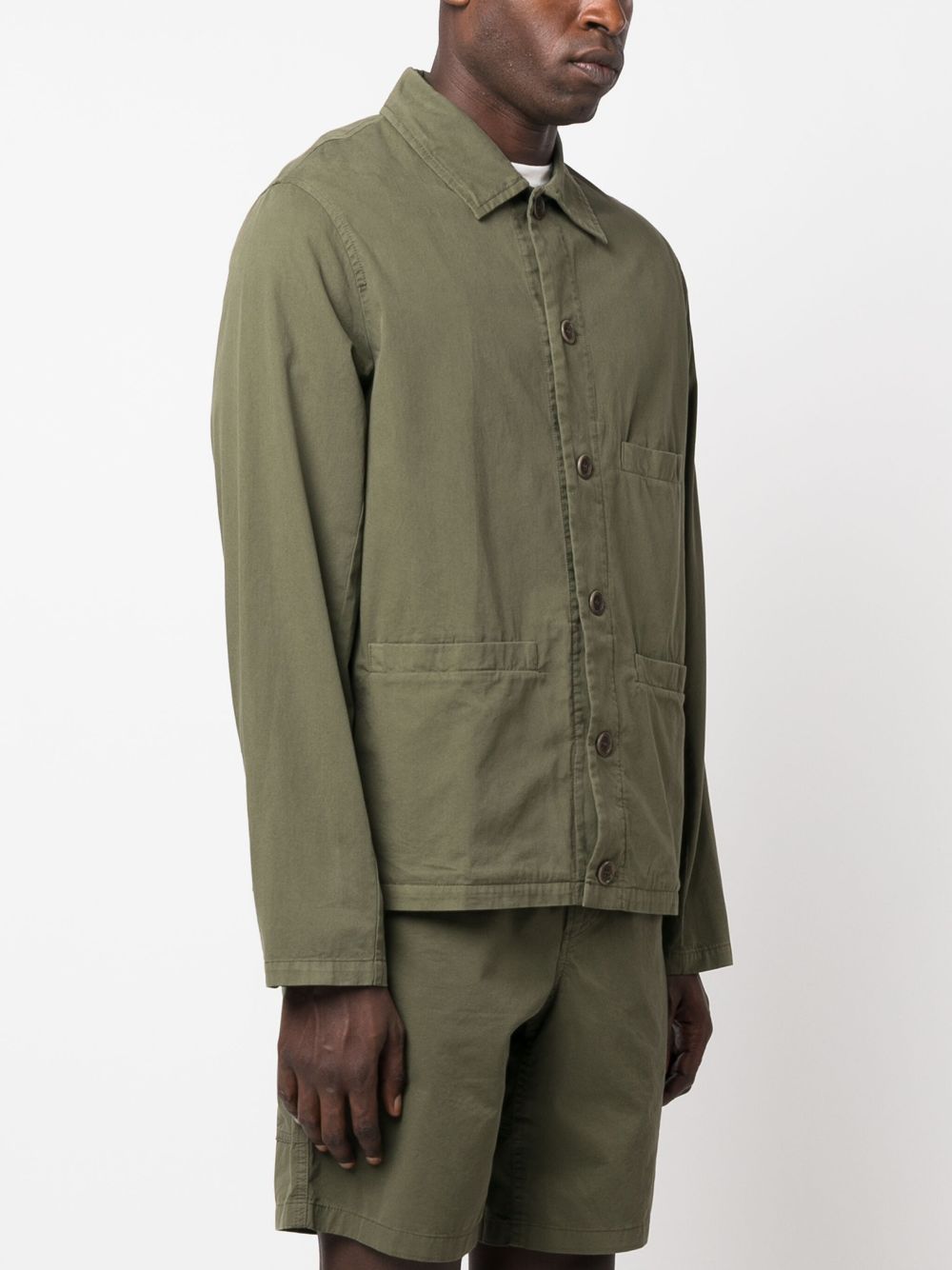 Shop Apc Single-breasted Cotton Shirt Jacket In Green