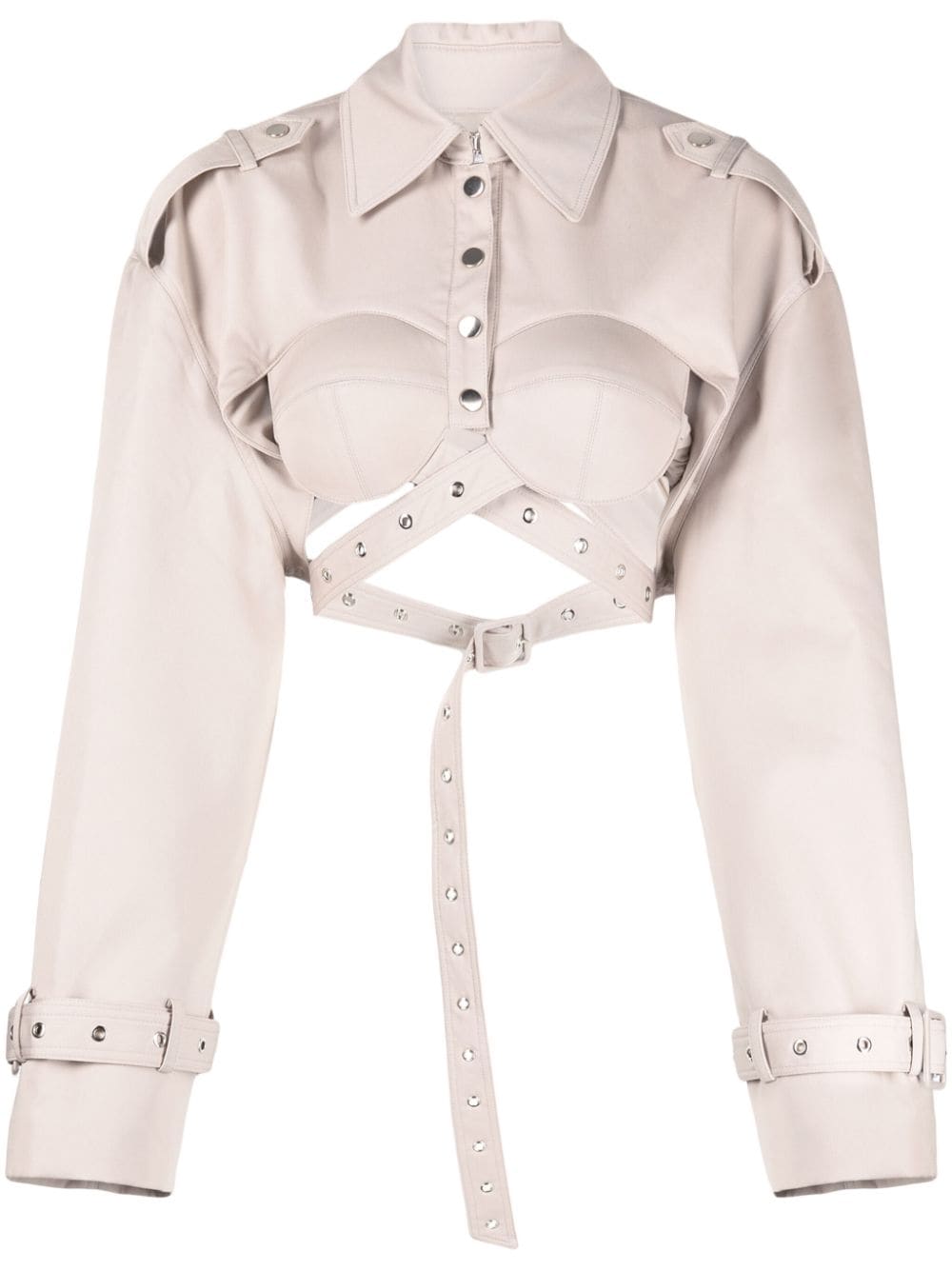 crossover-strap belted cropped jacket