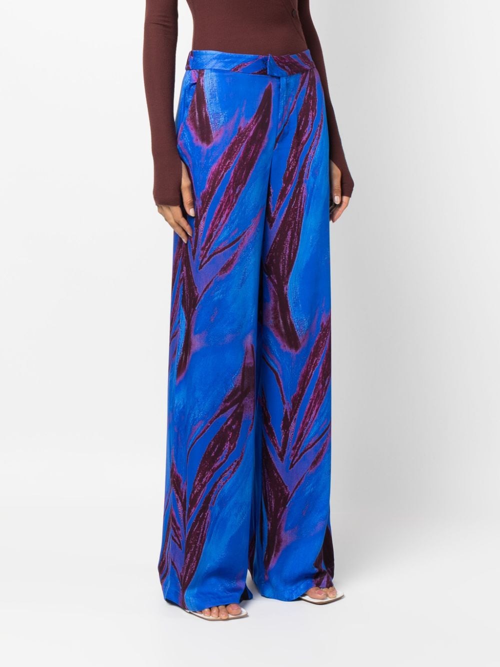Shop Louisa Ballou Abstract-print Wide-leg Trousers In Blue