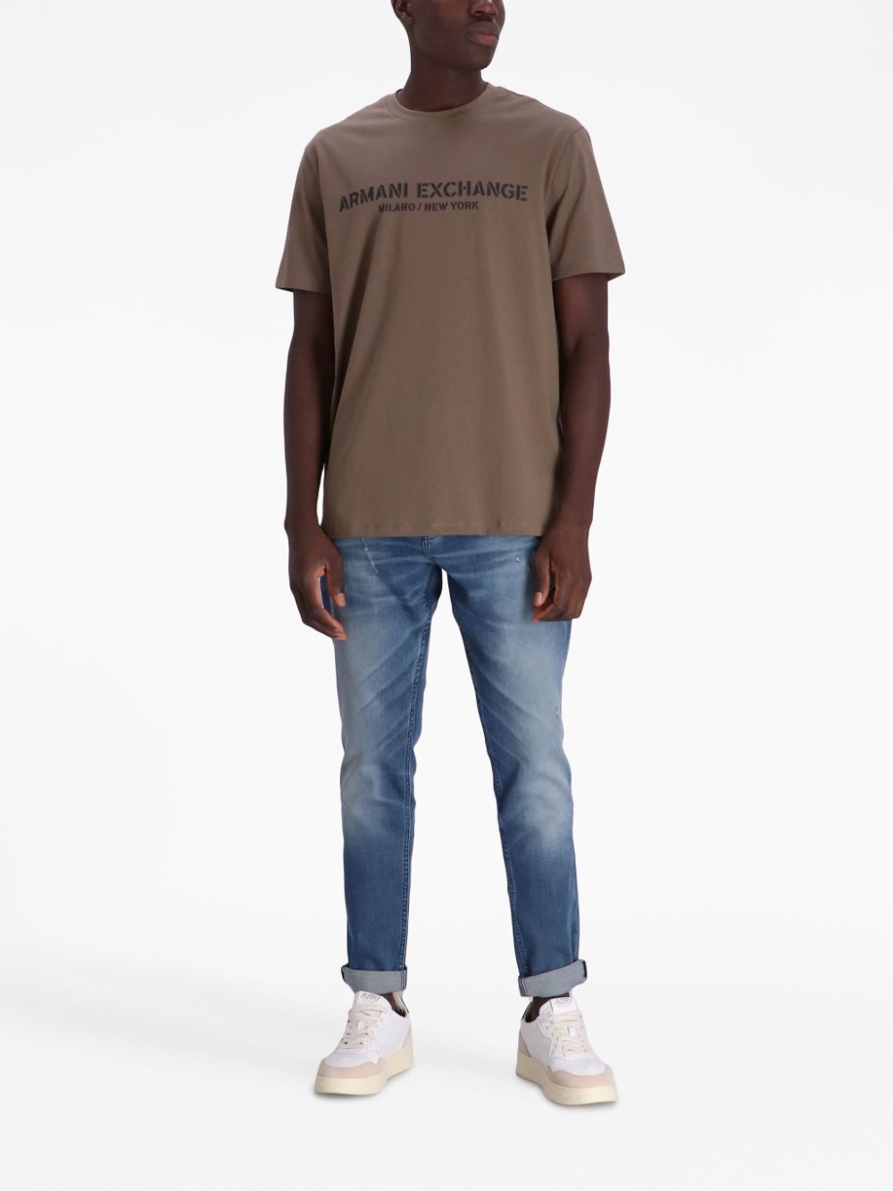 Armani Exchange T-shirt met logoprint - Bruin