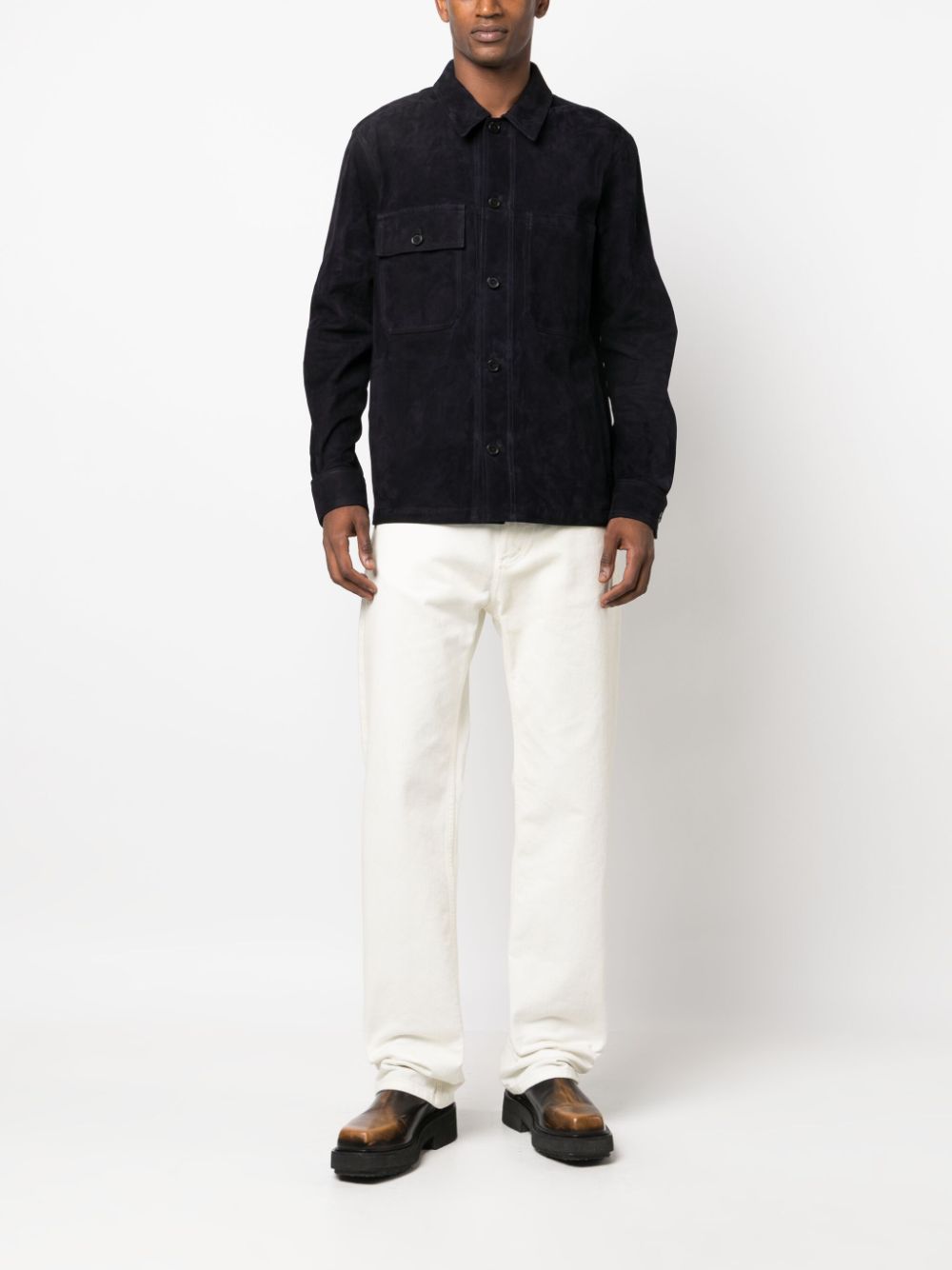 Shop Paul Smith Lambskin Shirt Jacket In Blue