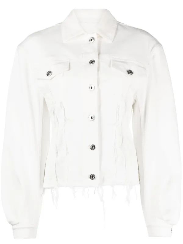Distressed white denim jacket online