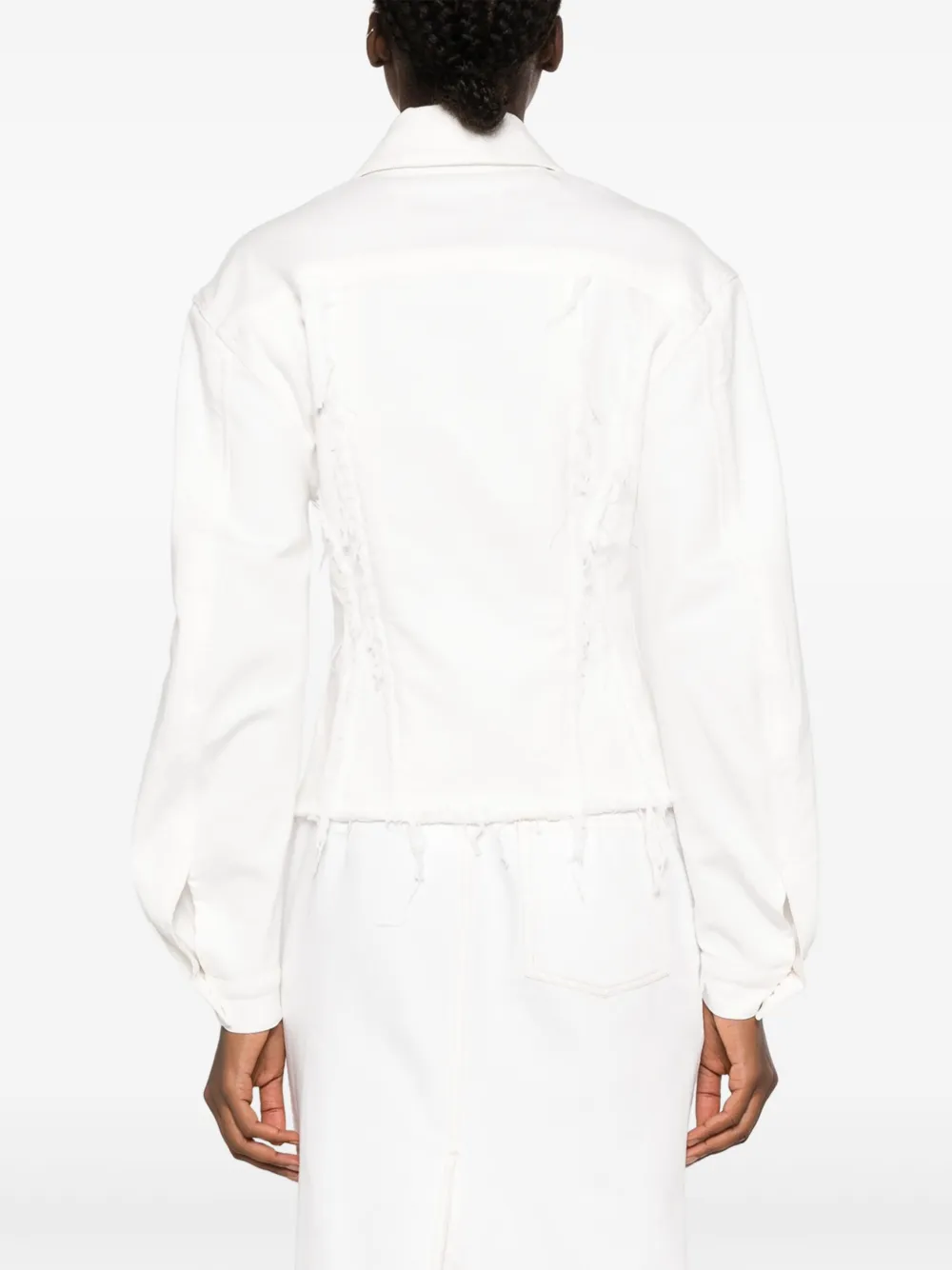 Shop Lanvin Distressed Denim Jacket In White