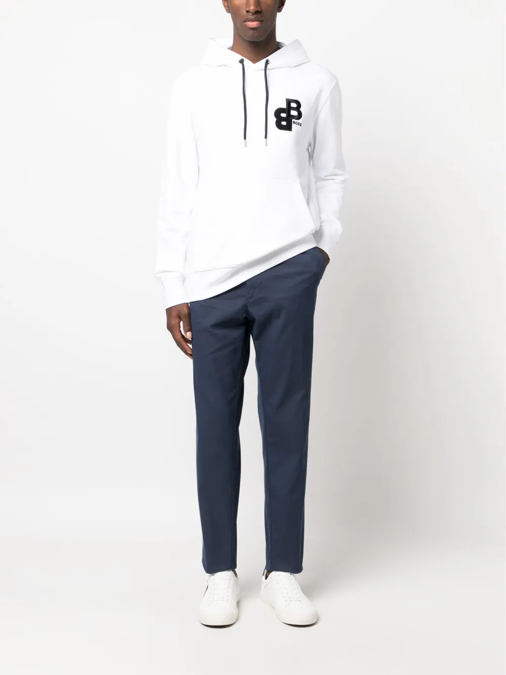 BOSS logo-embroidered cotton hoodie - Wit