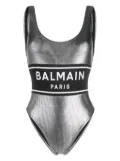 Balmain logo-print metallic-effect swimsuit - Silver