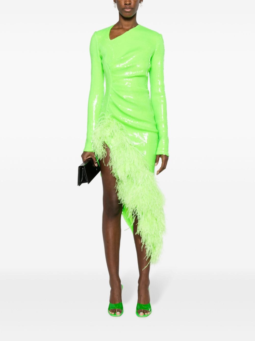 Shop David Koma Sequin-embellished V-neck Midi Dress In Green