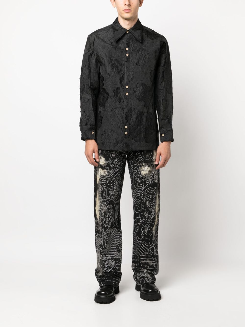 Andersson Bell floral-embroidered long-sleeve shirt - Zwart