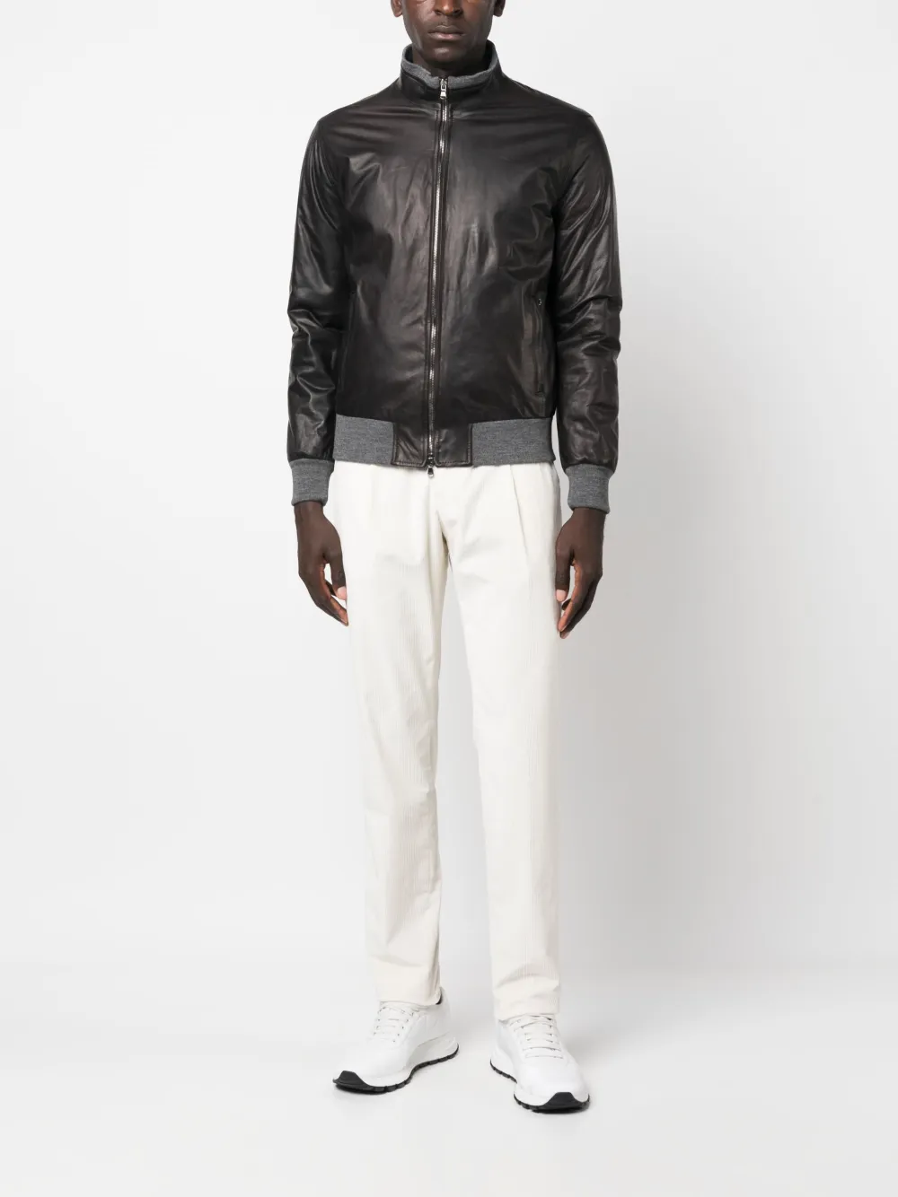Barba zip-up leather jacket - Zwart