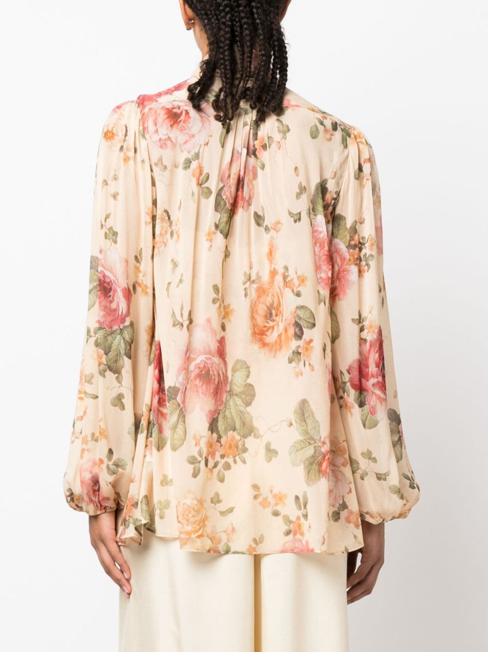 Shop Zimmermann Floral-print Bishop-sleeved Blouse In Neutrals