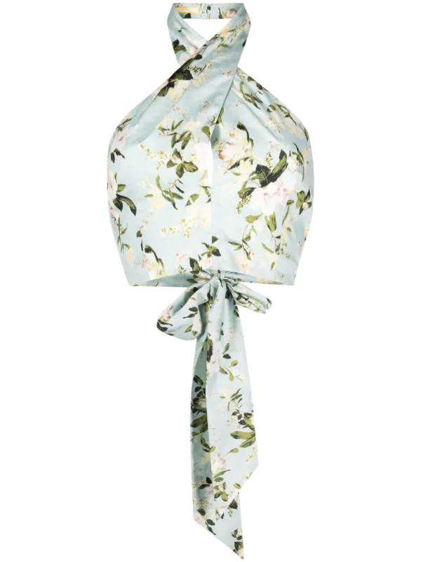 Erdem Luna Floral-print Top in Green