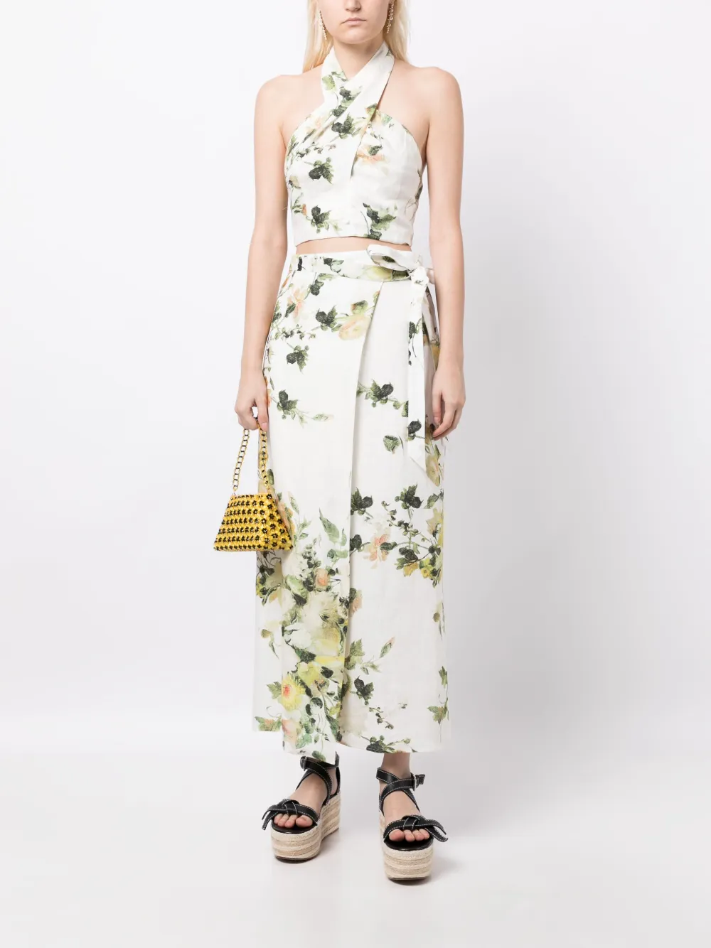 Shop Erdem Hermia Linen Midi Skirt In Grün