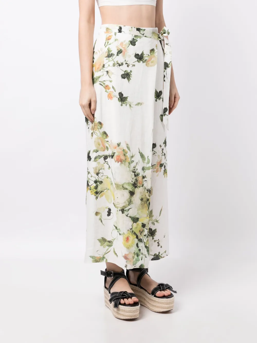 Erdem Hermia Linen Midi Skirt In Grün