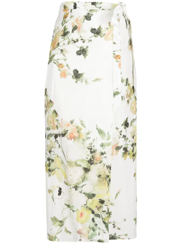 Erdem Hermia Linen Midi Skirt in Green