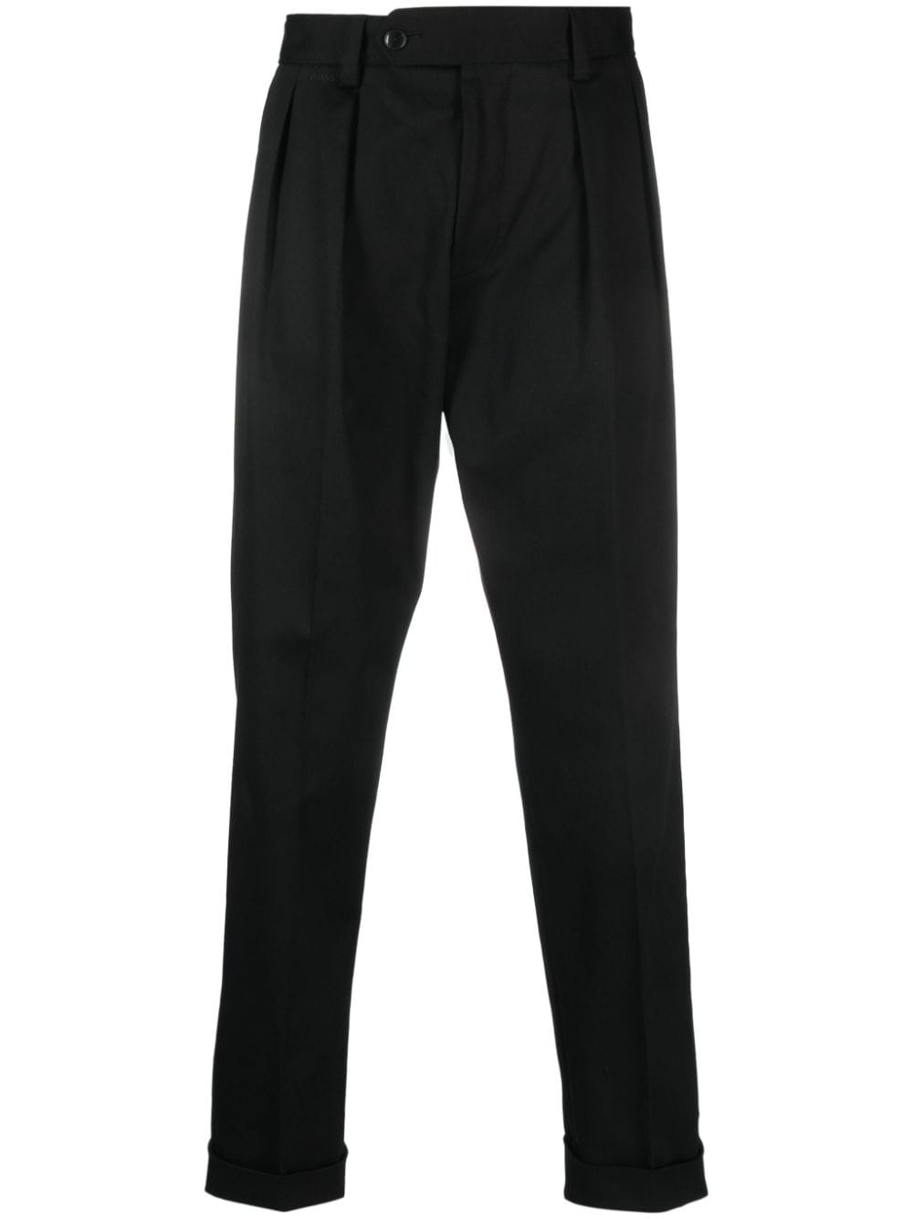Hugo Boss Pleat-detailing Straight-leg Trousers In Black