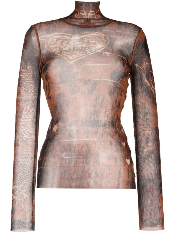 Jean Paul Gaultier x KNWLS graphic-print Sheer Top - Farfetch