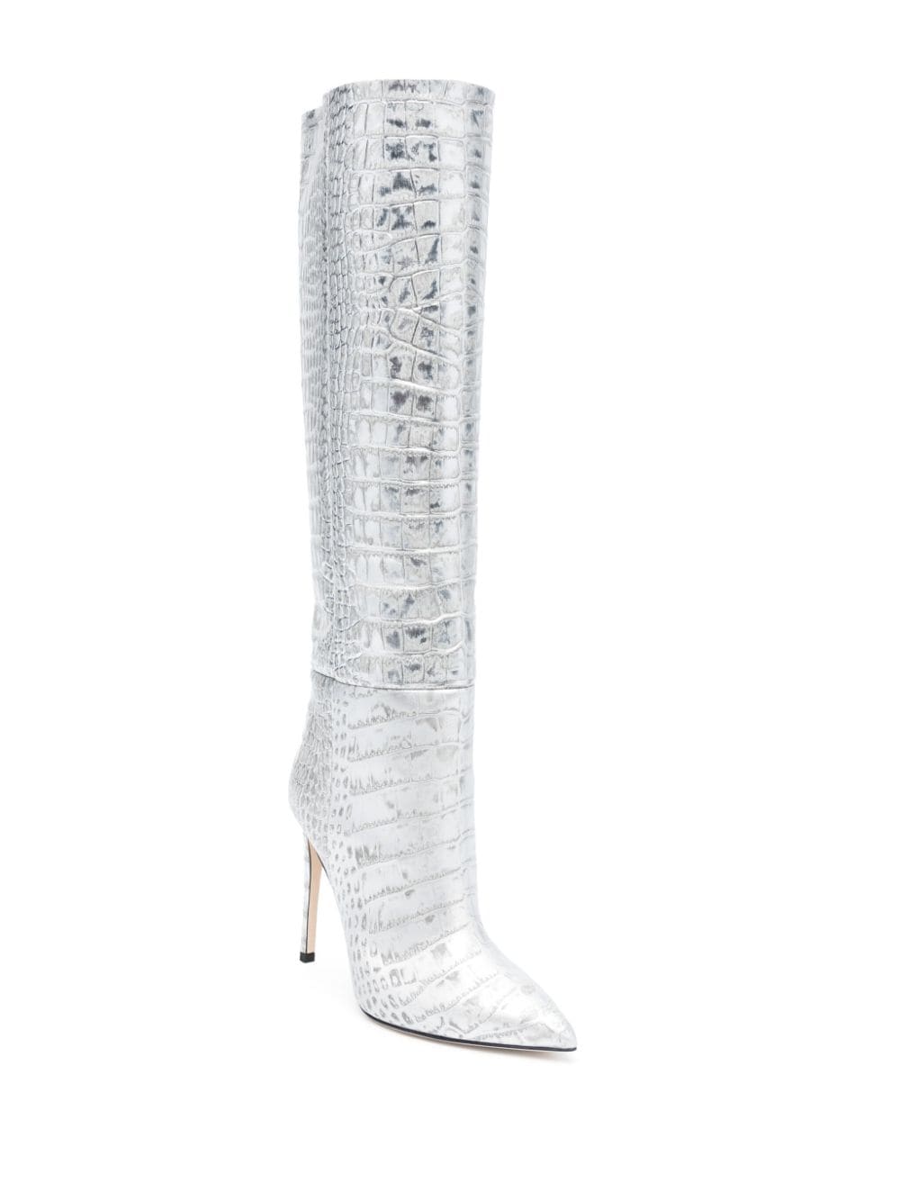 Shop Paris Texas Croc-effect Knee-high Boots In Silver