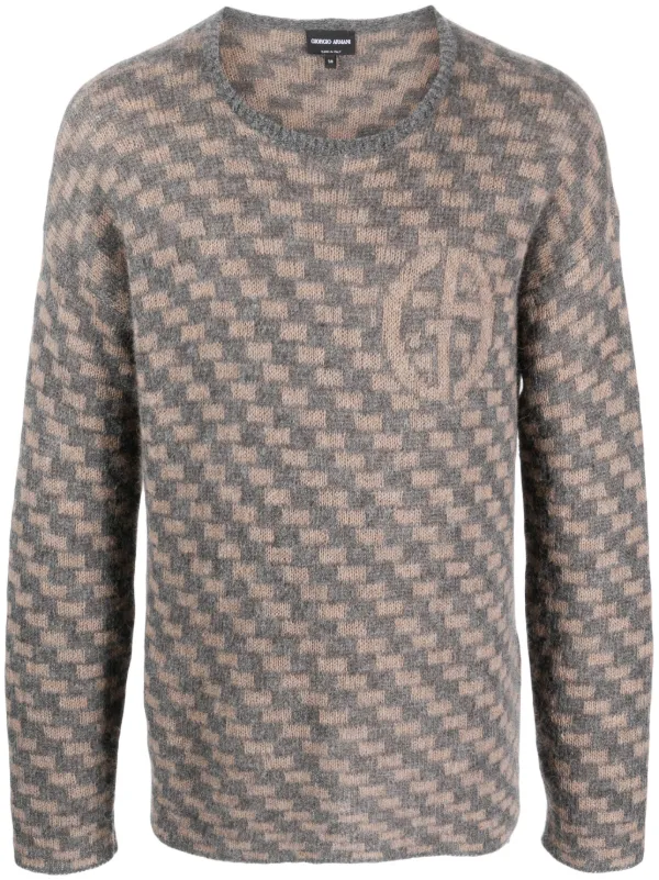 Giorgio Armani geometric-pattern intarsia-knit Jumper Grey