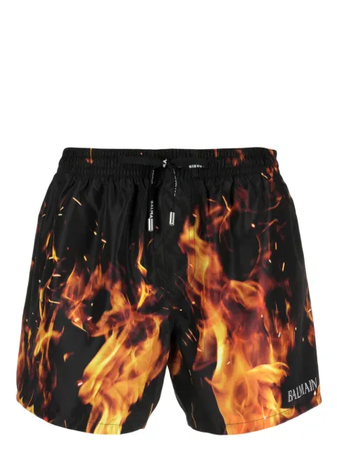 Balmain logo-print drawstring swim shorts