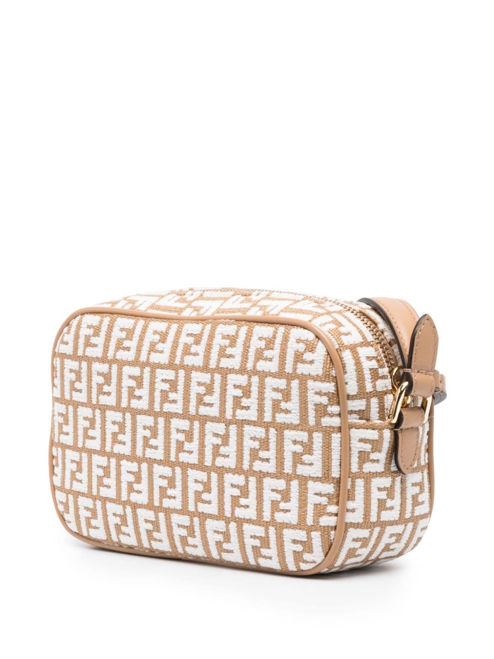 Shop Fendi Ff Monogram-embroidered Raffia Bag In Brown