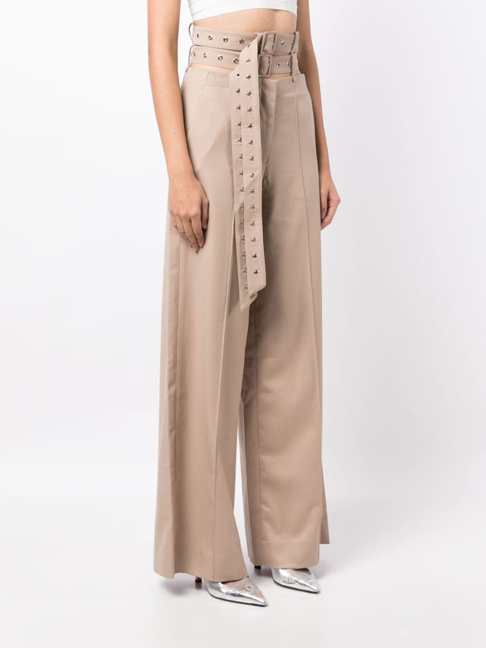 Shop Rokh Belted Wide-leg Trousers In Neutrals