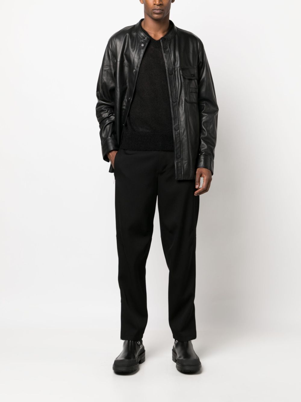 Emporio Armani polished-leather shirt jacket - Zwart