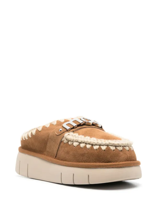 Mou logo-plaque Chunky Slippers | Brown | FARFETCH