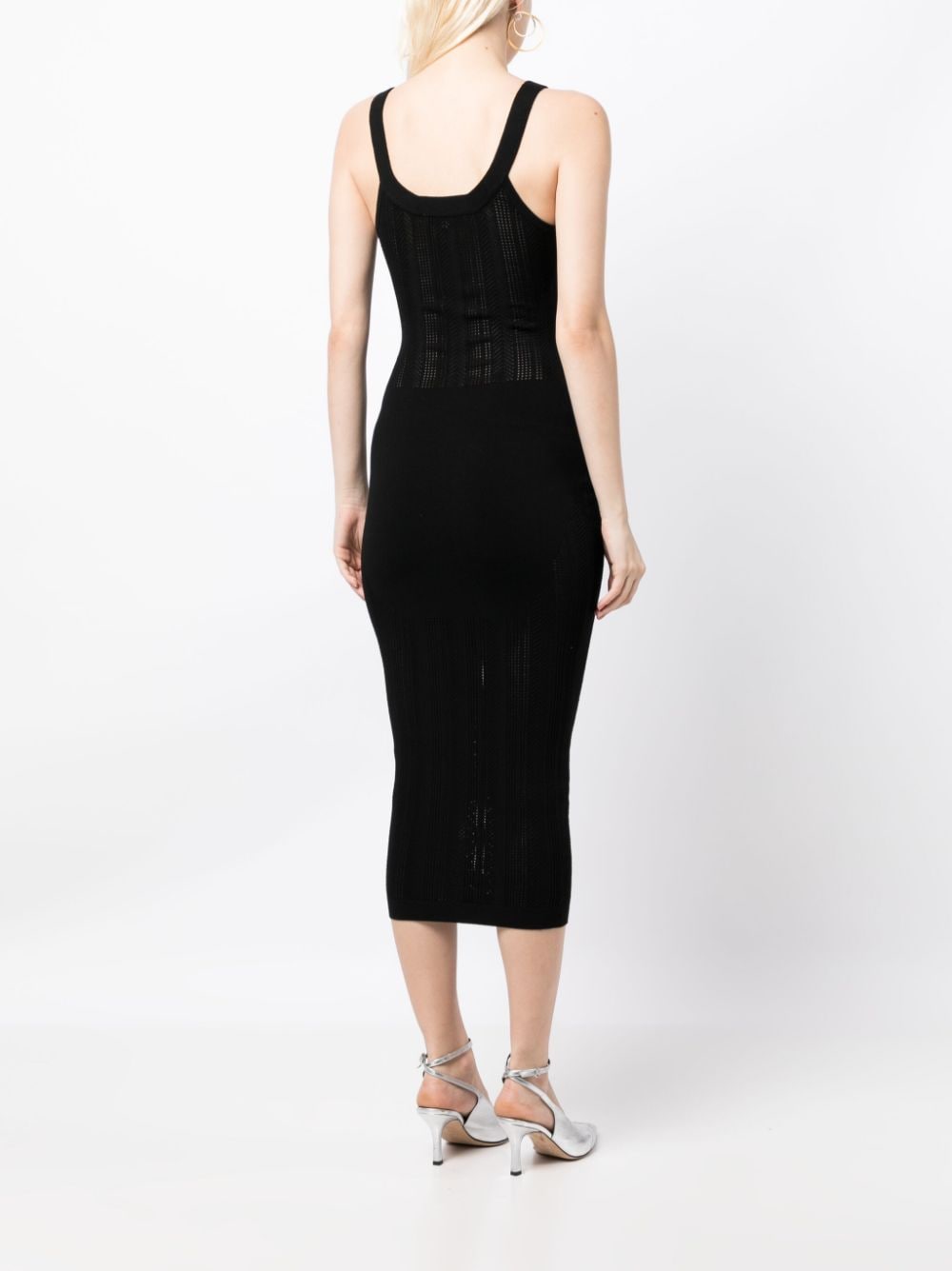 Shop Fleur Du Mal Panelled Pointelle-knit Midi Dress In Black