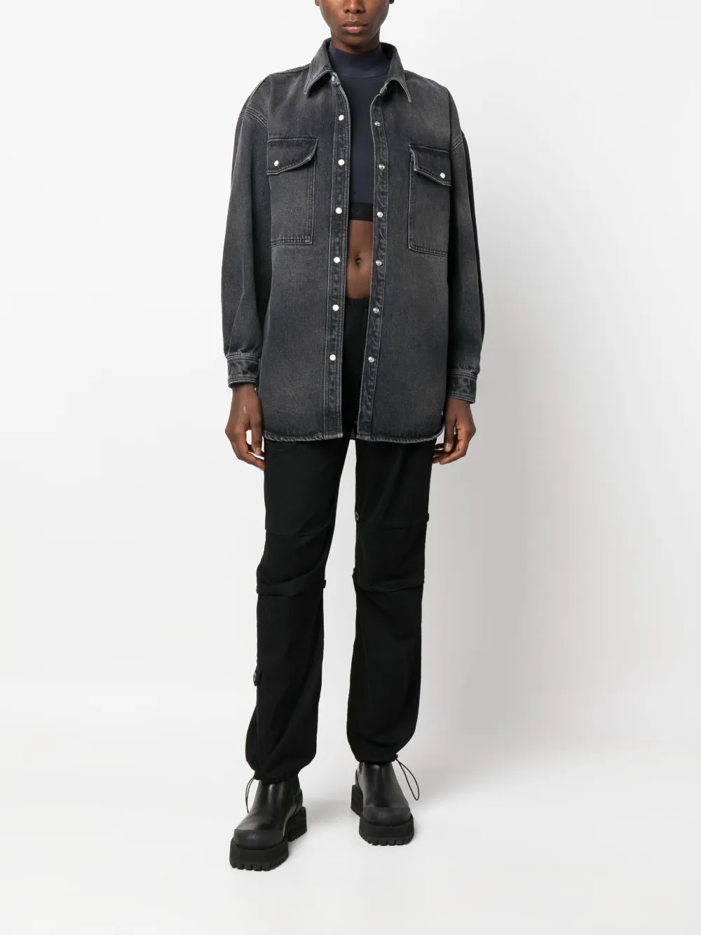 Palm Angels logo-patch denim shirt - Zwart