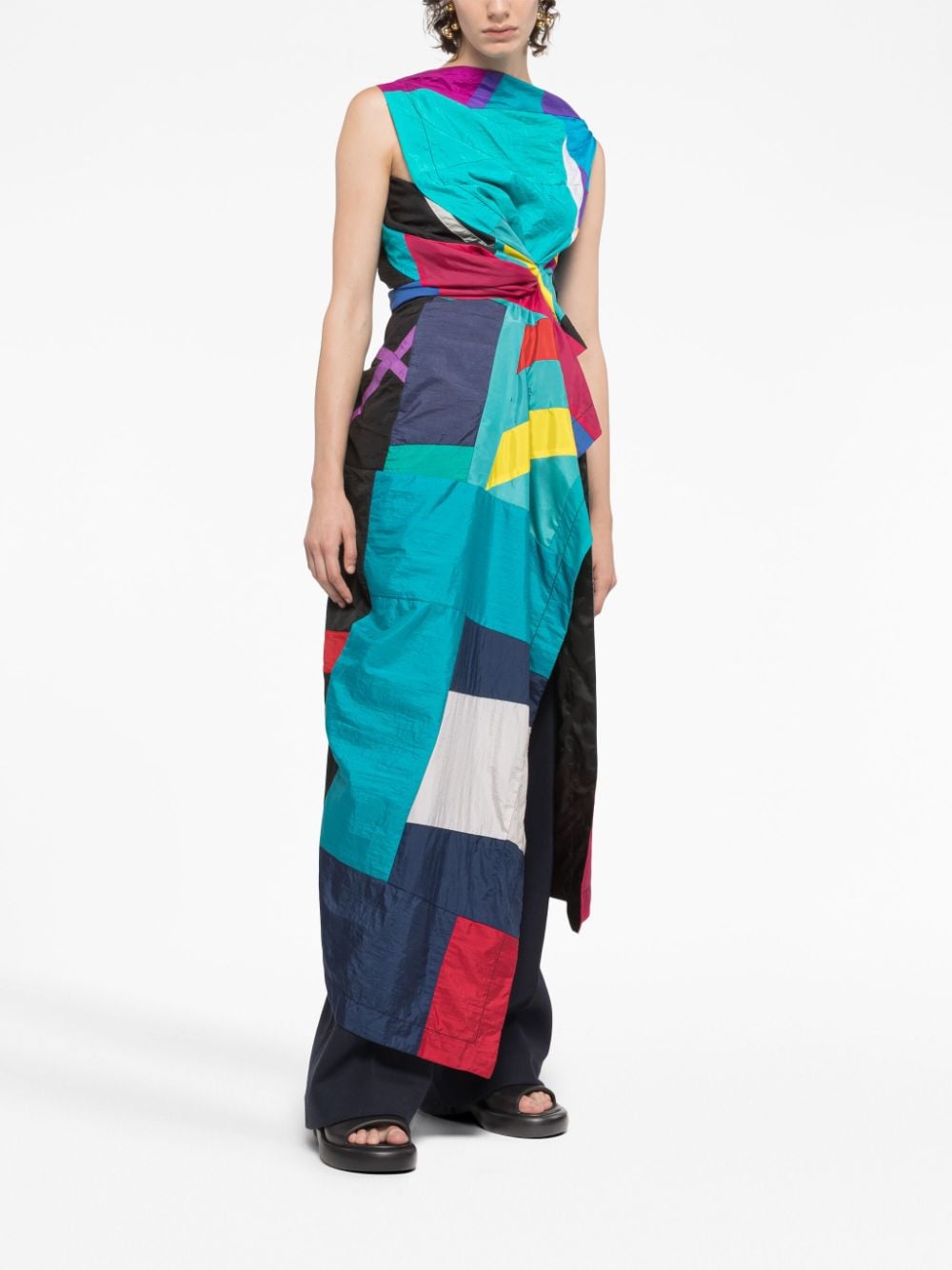Shop Az Factory Geometric-print Asymmetric Dress In Blue