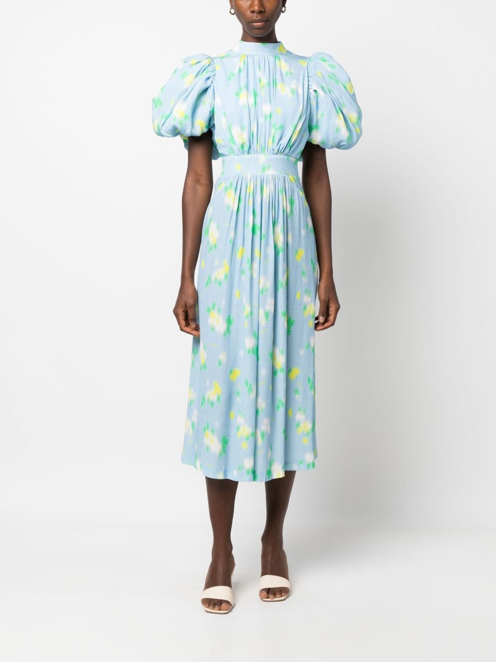 Shop Rotate Birger Christensen Floral-jacquard Midi Dress In Blue
