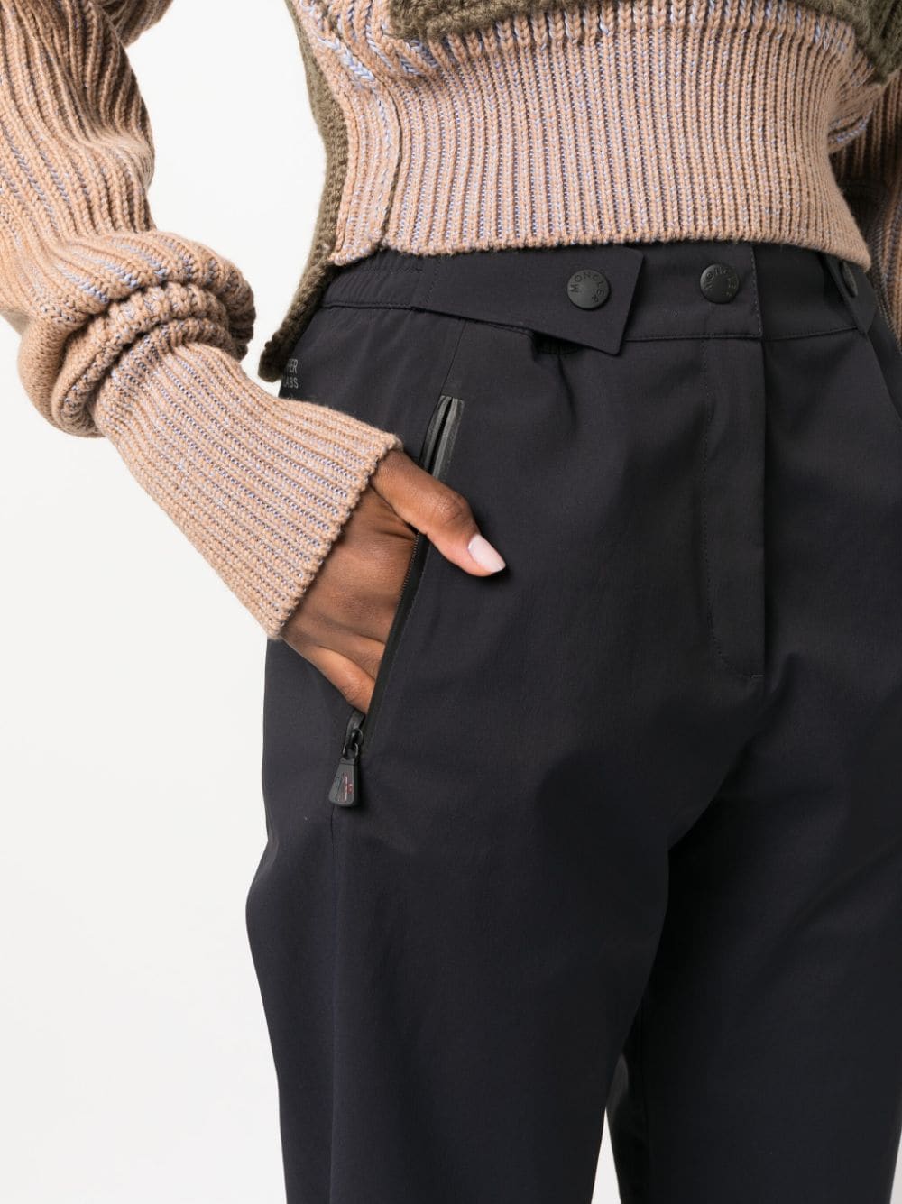Shop Moncler Adjustable-waist Straight-leg Trousers In Black