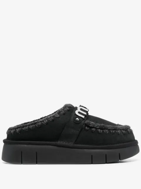 Mou logo-lettering suede slippers