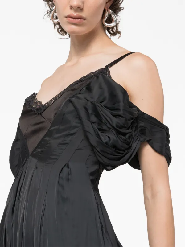 AZ FACTORY off-shoulder lace-panel Dress | Black | FARFETCH GE AZ FACTORY off-shoulder lace-panel Dress | Black | FARFETCH GE
