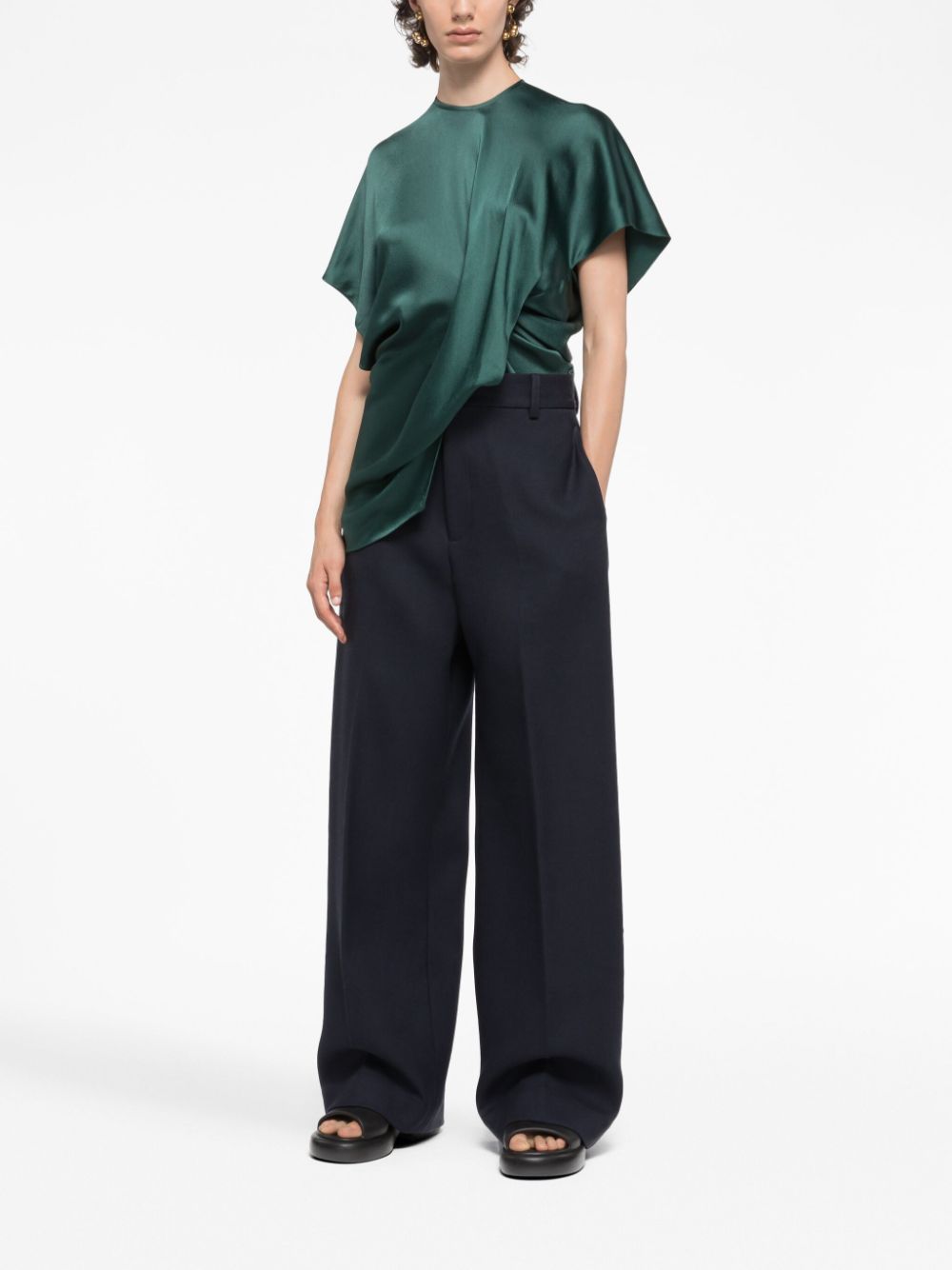 Shop Az Factory Gathered Crepe Blouse In Green