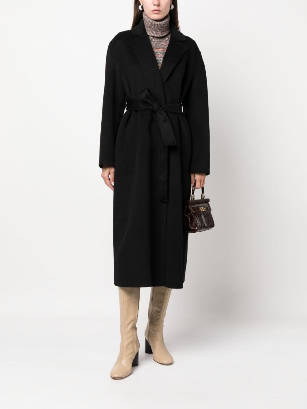 Shop P.a.r.o.s.h Belted-waist Cashmere Midi Coat In Black