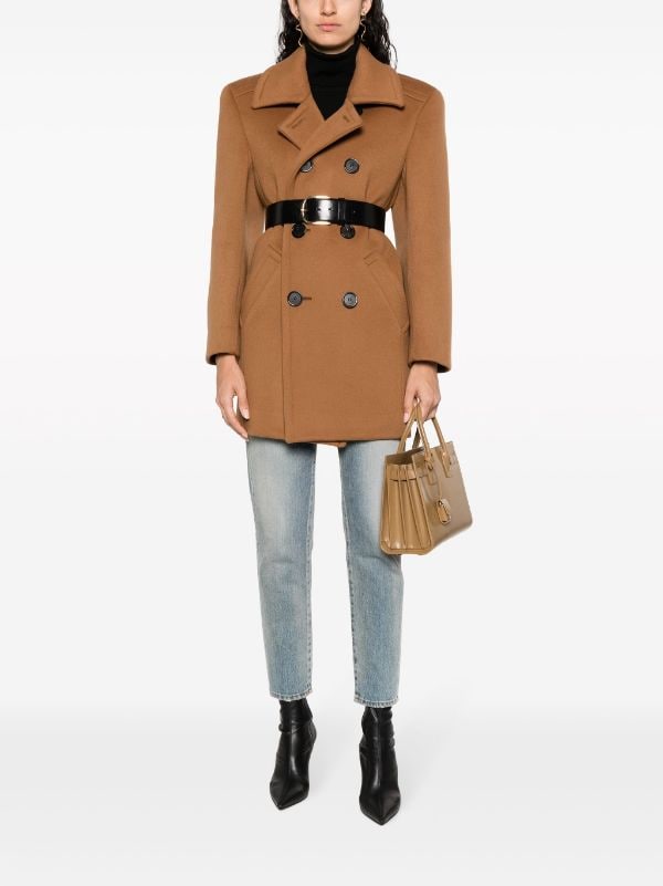 Saint Laurent Double-Breasted Wool Coat - Brown