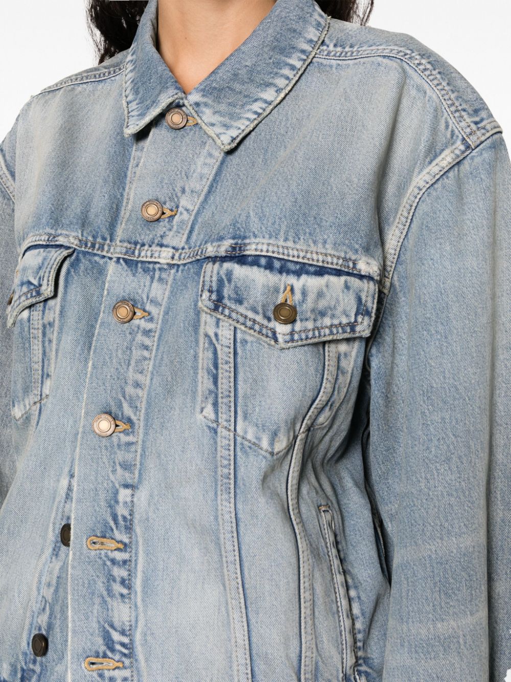 Shop Saint Laurent Whiskering-effect Button-up Denim Jacket In Blue